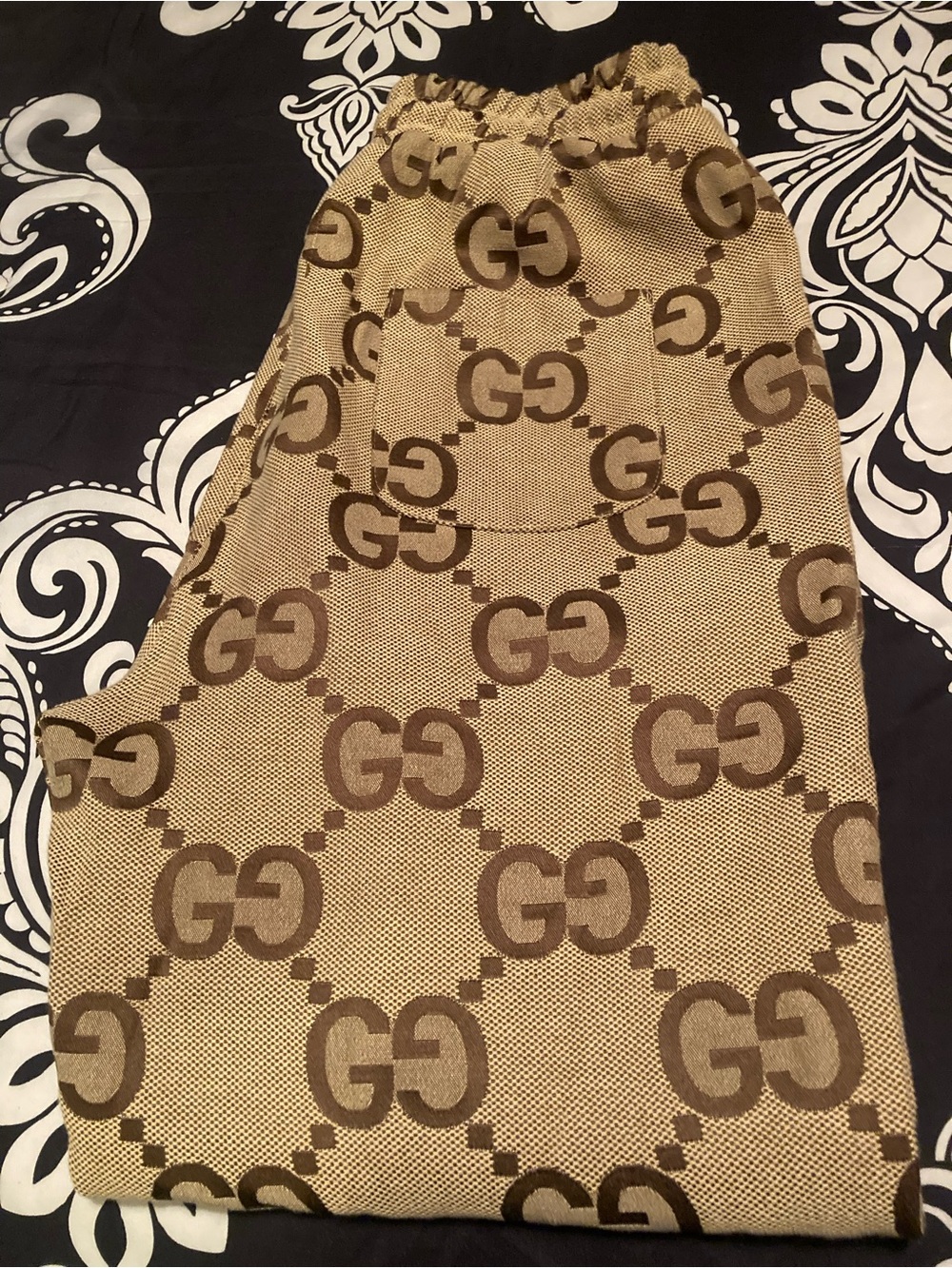 Gucci Brown and Tan GG Monogram Drawstring Skirt
